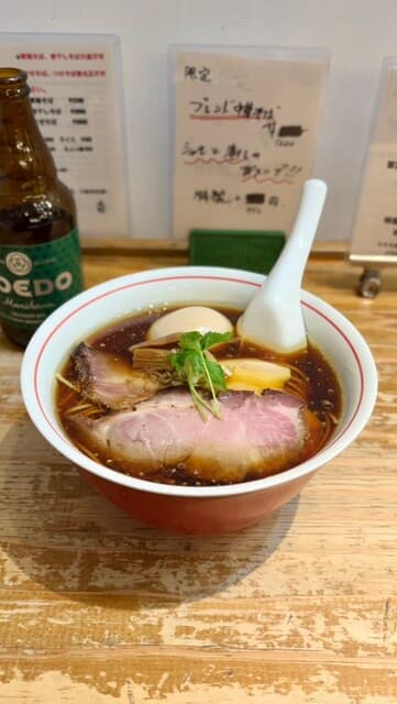 麺尊 RAGE - 特製軍鶏そば¥1650、コエド（毱花）¥450