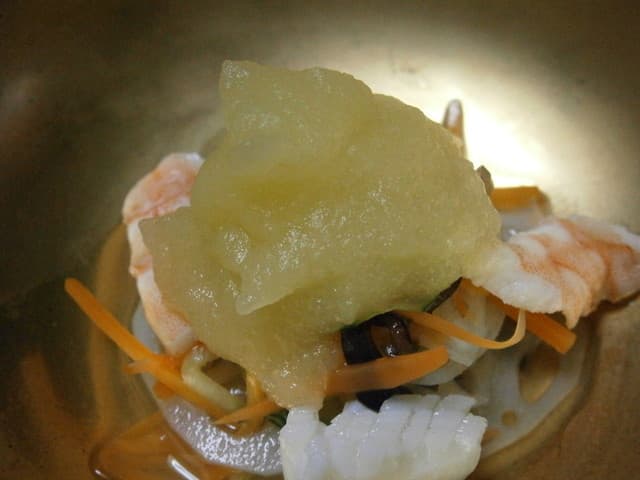 絶景の宿　龍峡亭 - 酢の物　りんご酢和え　海老・烏賊・蓮根・木茸