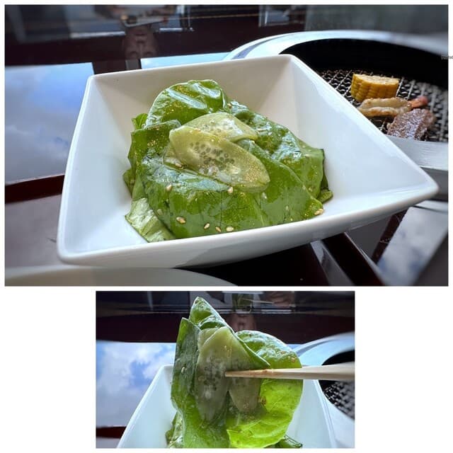 叙々苑 - サラダ・・葉物野菜のみのサラダなのですが、ドレッシングが美味しくて好きな品。