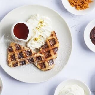 A hybrid dessert of croissant and waffle, "Croffle"