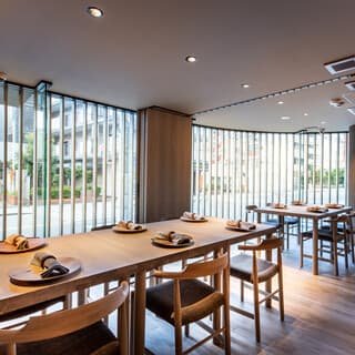Available for up to 12 guests, private rooms are also provided.